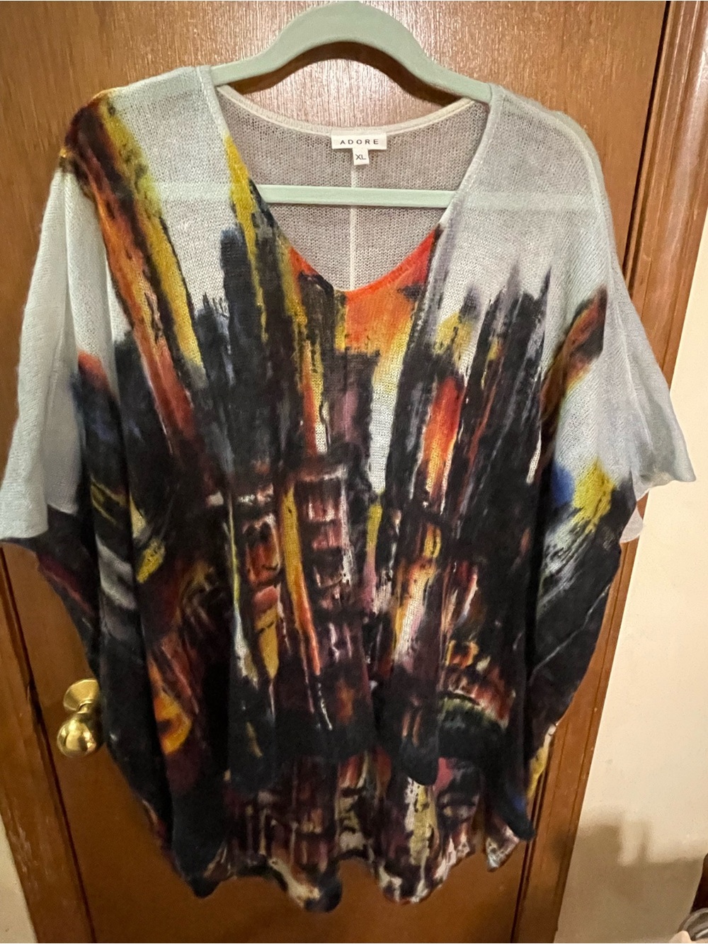 Adore Multicolor V-Neck Tunic Top - Black, Orange, Yellow